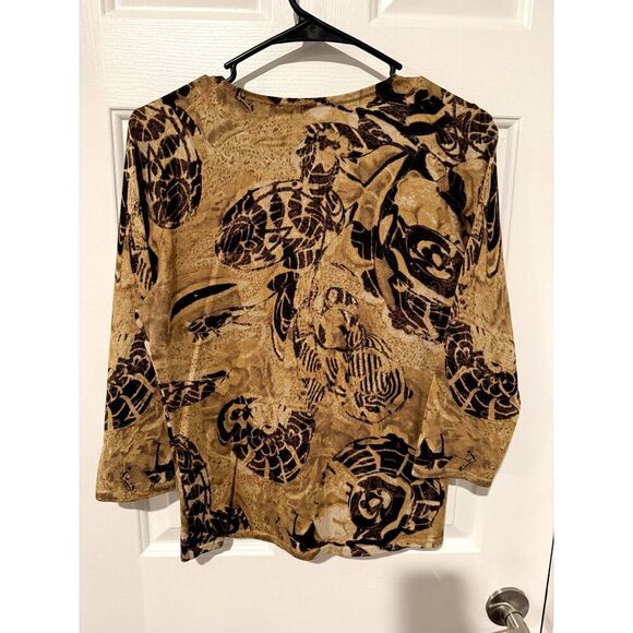 VTG Neiman Marcus Exclusive Brown Black V Neck Pullover Silk Blend Top Sz Medium - Picture 2 of 6